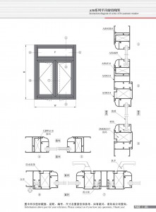 Dibujo estructural de la ventana abatible Serie A50