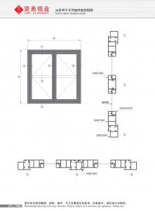 Structure drawing of 30 series casement window with screen opening outwards