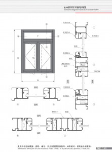Dibujo estructural de la ventana abatible Serie E50